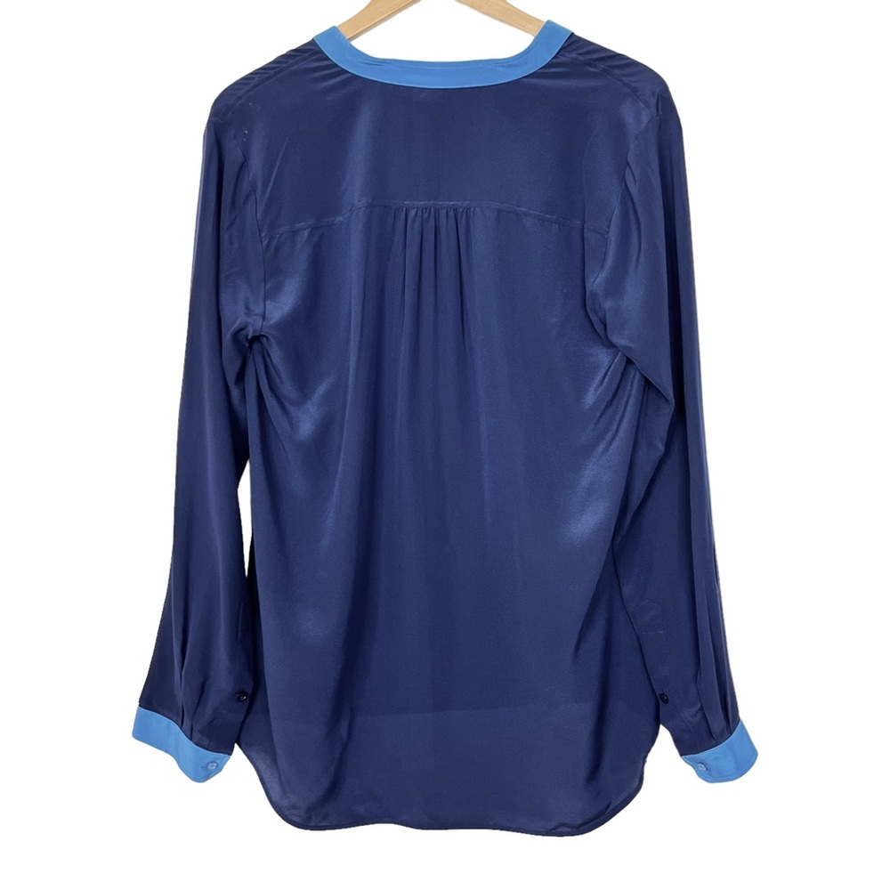 Vince Silk Contrast Split Neck Long Sleeve Popover Blouse - Picture 6 of 9